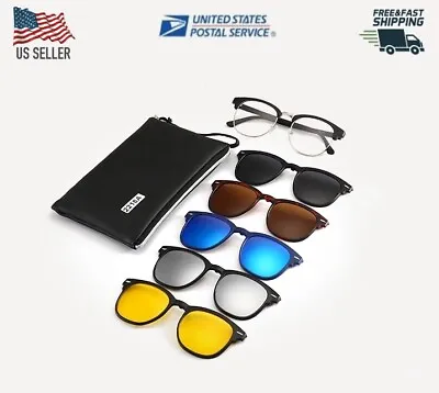 5 In 1 Clip On Sunglasses Night Vision PolarizedTR90 Magnetic Lens Swappable  • $18.88