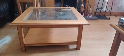 £50 • Buy Solid Oak Coffee Table & 10mmGlass Top / M&S Furniture / Heavy / Quality