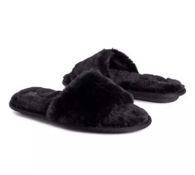 MUK LUKS Womens Black Sylvie Slippers Faux Fur Lined Size Large (8-9) • $25.10