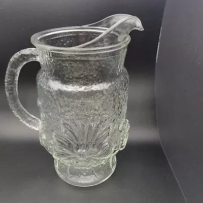 Vintage Anchor Hocking Rain Flower Design Single Handle Clear Glass Pitcher • $12.95