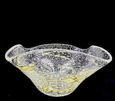 Murano Glass Console Bowl Zanfirico Gold/Silver Yellow Twisted Ribbons Italy • $29.99