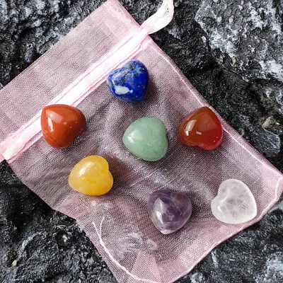 Natural 7Chakra Yoga Energy Love Heart Stone Set Reiki Healing Crystal Energy • $5.99