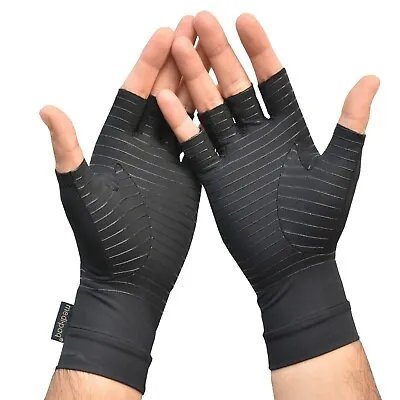 Copper Compression Gloves Anti Arthritis Pain Relief Fingerless Hand Support UK • £8.89