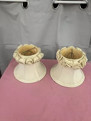 Vintage MCM Pair Clip On Boudoir Ruffle Lamp Shades Cream • $14.99