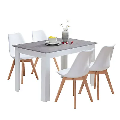 CLIPOP  Wood Dining Table And 4 Chairs Set Dining Room Table Set Grey • £79.99