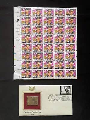 Elvis Presley 29c Stamps Full Sheet *PLUS* Gold Stamp Cover - Filmmaking Music • $19.49