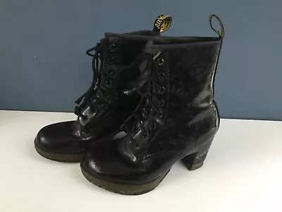 Dr Martens Darcie Black Floral Embossed Boots - UK 5 (Needs Reheeling) • £19.95