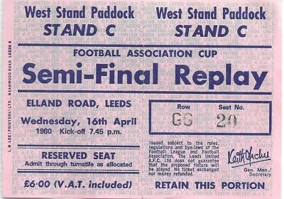 Everton V West Ham 1980 FA Cup Semi Final Replay Ticket - West Ham Win Cup • £7.15