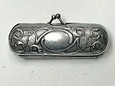 Antique Sterling Silver Art Nouveau Lipstick Coin Purse Wallet Case English • $129