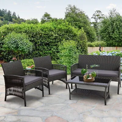 $357.24 • Buy Gardeon 4 PCS Outdoor Furniture Lounge Setting Wicker Dining Set Grey