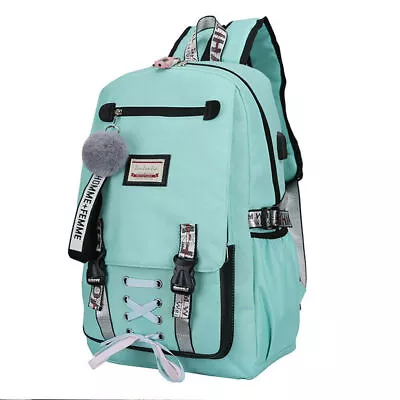 Women Girls Canvas Backpack Schoolbag Laptop Bookbag W/USB Port& Lock Waterproof • $16.99