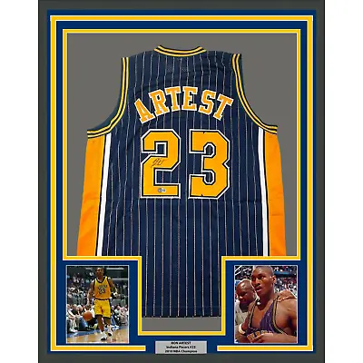 Framed Autographed/Signed Ron Artest Metta World Peace 33x42 Blue Jersey BAS COA • $449.99