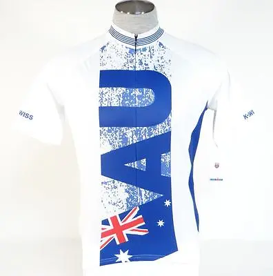 K-Swiss Australia Kwick Dri White Blue 3/4 Zip Short Sleeve Cycling Jersey Men's • $89.99