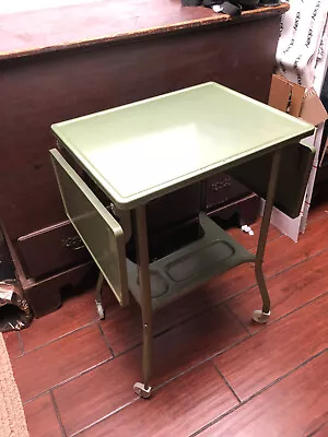$70 • Buy Vintage MCM Green Rolling Typewriter Desk Folding Leaf Table Wheels Legs