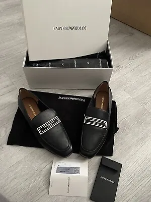 £79.99 • Buy Emporio Armani Nappa Ladies  Loafer Shoes Black Text Office Work 38 5