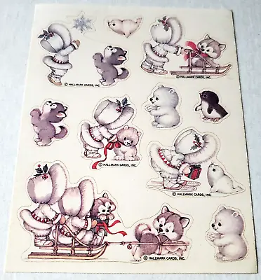 Vintage Sticker Sheet Christmas Hallmark Morehead Eskimo Kids Penguins Husky Pup • $7.75