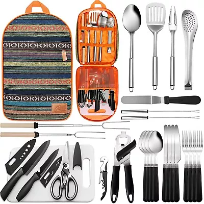 Portable Camping Kitchen Utensil Set-27 Piece Cookware Kit Stainless Steel Outd • $11