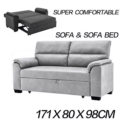 Linen Fabric 2 Seater Pullout Sofa Bed Modular Chaise Futon Lounge Modular • $499