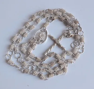 $69.99 • Buy Silver Tone Filigree Metal Handmade Hand Wired Artisan Mexican Catholic Rosary 
