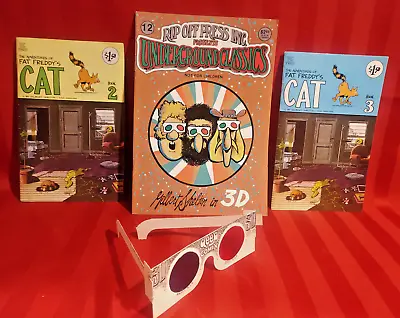 3-D Fabulous Furry Freak Brothers (w/Glasses) & Fat Freddy's Cat. Rare-OOP • £27.35