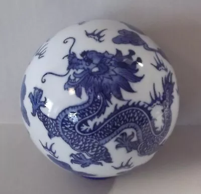 $19.95 • Buy Vintage Chinese Dragon Blue And White Ceramic Porcelain Ball