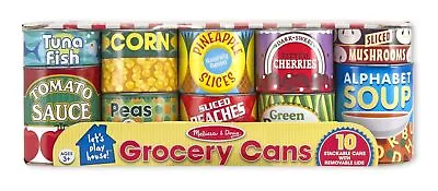 New10 Pc Melissa & Doug Grocery Cans Play Food Cans Stackable Removable Lids • $9.99