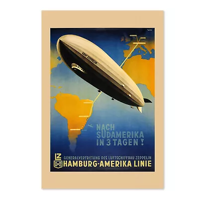 1937 Graf Zeppelin Hamburg To America Vintage Style Travel Poster - Classic Art • $18.69