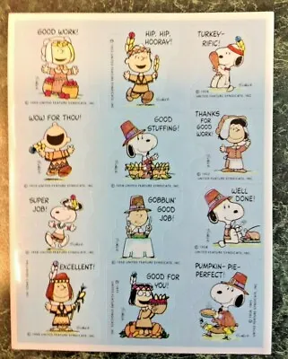 Vintage 80s Hallmark PEANUTS Thanksgiving Indian Pilgrim Sticker Sheet SNOOPY  • $8.05