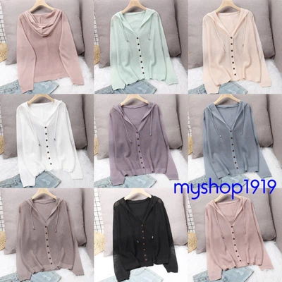 £17.64 • Buy Womens Cardigan Very Thin Long Sleeve Hooded Summer Ladies Knitted Top Size 8-20