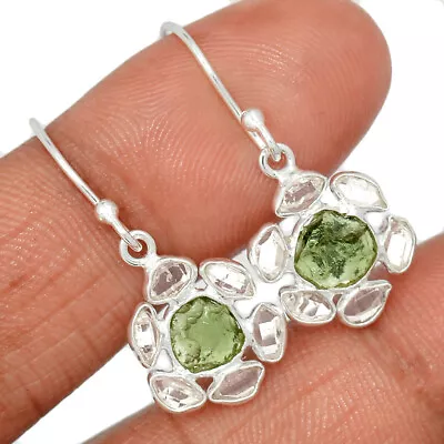 Natural Genuine Czech Moldavite & H.D. 925 Silver Earrings SY6 CE28620 • $16.99