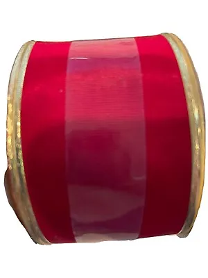 New Ribbon 2.5 X10-Yds Red Gold Edge Wire Bengaline Moire Fabric/ High-End • $19