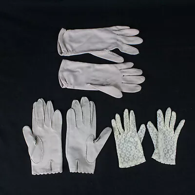 Lot Of 3 Vintage Pairs Of Kids Women's Gloves Small Cream Beige Lace Formal Prom • $9