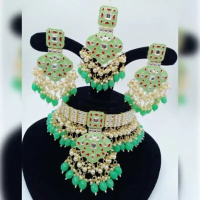 Indian Bollywood Gold Plated Bridal Kundan Meenakari Choker Necklace Jewelry Set • $32.39