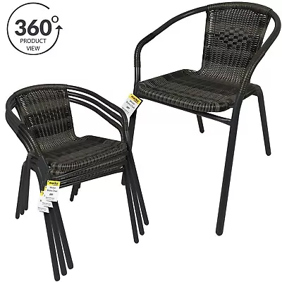 Outdoor Wicker Chair Bistro Garden Patio Restaurant Stacking Patterned Seating • £32.99