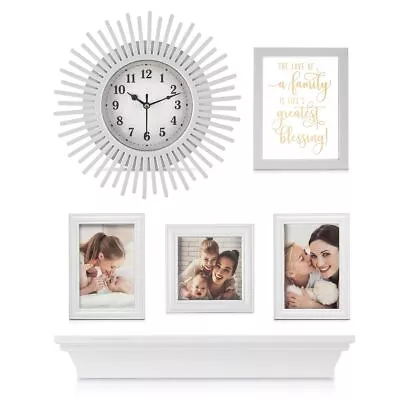 Photo Frame  6Pcs Set W/Clock & Shelf Family Love Picture Party Wall Mounted DIY • £9.99