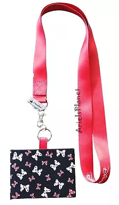 2023 Disney Parks Minnie Mouse Bows Allover ID Card Holder & Lanyard • $21.99