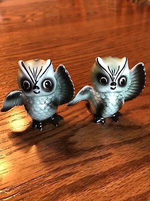 Vintage Anthropomorphic Owl Salt & Pepper Shakers W/ Plugs Detailed Face • $8.01