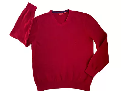 Izod Mens Long Sleeve Pullover V-Neck Cotton Red  Sweater Size Large Christmas • $7.62