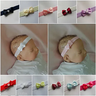  Baby Headbands Hairband Soft Elastic  Small And  Dainty Satin Bow • £1.89