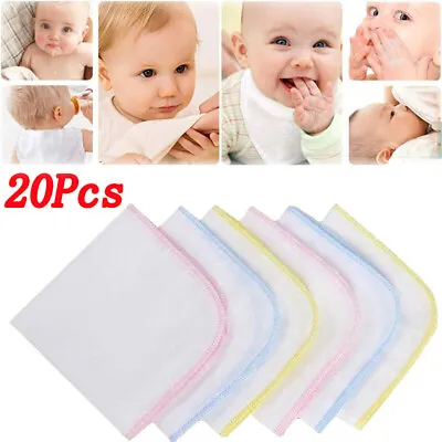 20pcs Soft Baby Wash Cloths Towel Gauze Muslin Square Toddlers Bibs Burp Towel • £7.99