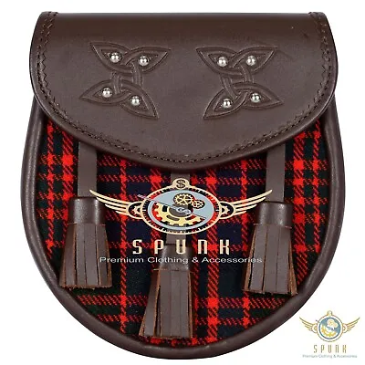 Premium - Brown Leather -MacDonald Tartan - Scottish DAY SPORRAN And Chain Strap • $28.50