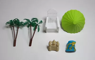 1 Beach Chair & Umbrella Palm Tree Decoset Luau Birthday Cake Topper Decoration  • $7.90