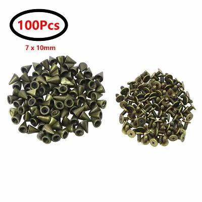 $9.39 • Buy 100Pcs Metal Cone Spikes Rivets Screw Back Studs For DIY Jacket Leather Fixing
