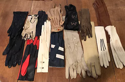 15 Pairs Of Vintage Leather And Moleskin Women's Gloves-Used And New • $12