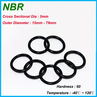 $3.36 • Buy O Ring NBR Nitrile Rubber Orings OD 15-79mm Black Gasket Resistant Seals THK 5mm