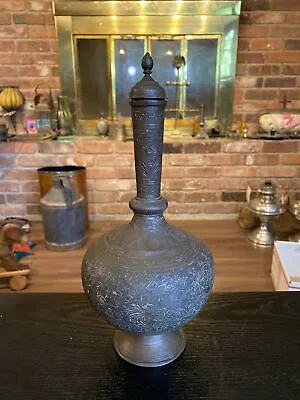 Antique Indian Surahi Mughal Copper Bottle Vessel With Etched Design Water/Wine • $100