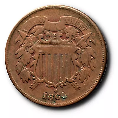 1864 Large Motto Two Cent Piece 2C VF Very Fine • $29