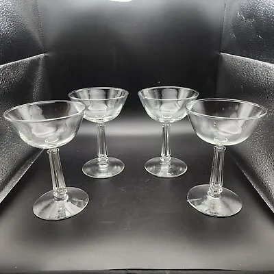 Libbey Pillar Stem Vintage Champagne Coupes Clear -Stem 3002 Set Of 4 Stemware • $25