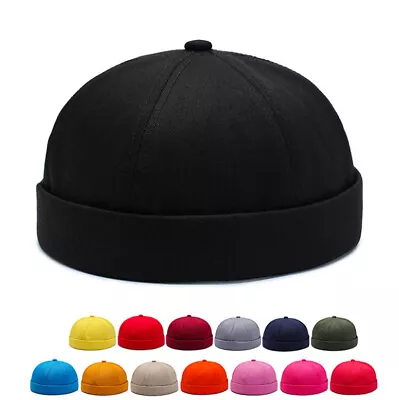 US Men Skullcap Sailor Cap Landlord Hat Beanie Rolled Cuff Retro Brimless Hat • $8.49