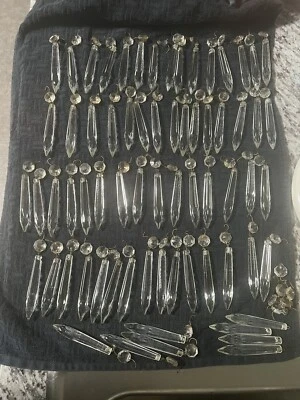 $99 • Buy Lot 65 Antique Vintage Crystal Chandelier Icicle Glass Dangle Prisms Parts